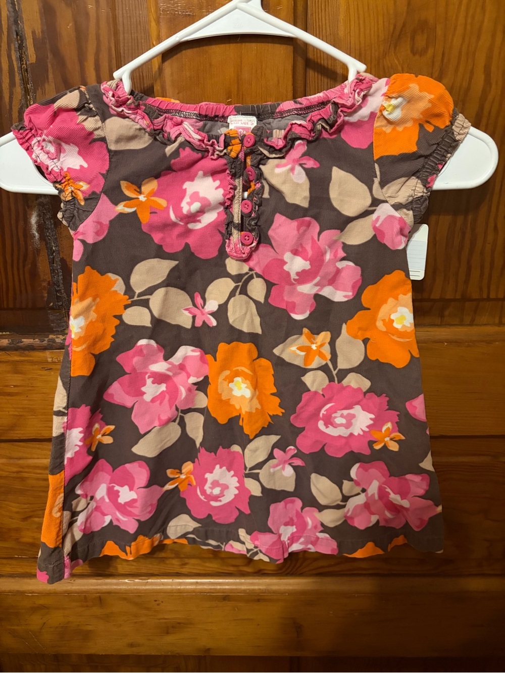 Carter's Brown Tee with Pink & Orange Floral Print